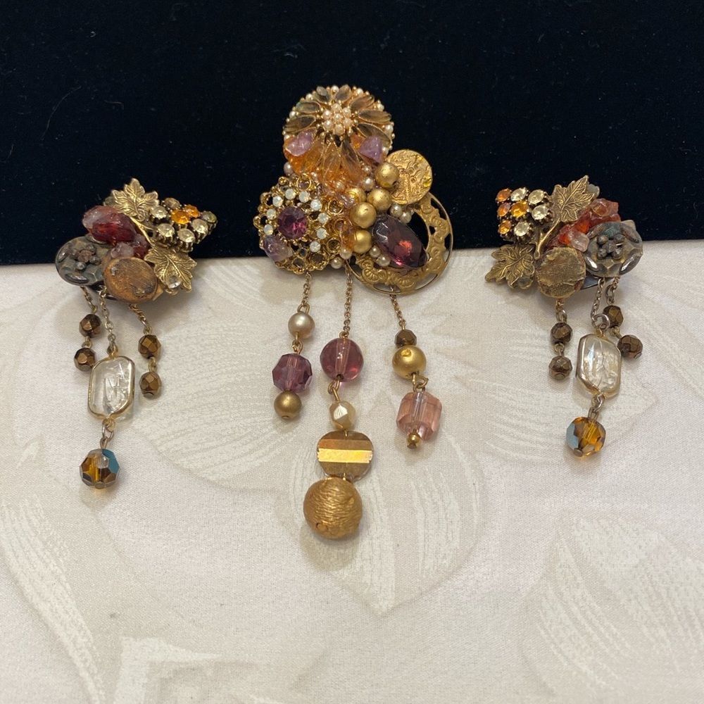 Vintage Artisan Brooch And Earring Set